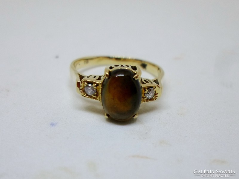 Beautiful antique black opal and diamond 18kt gold ring