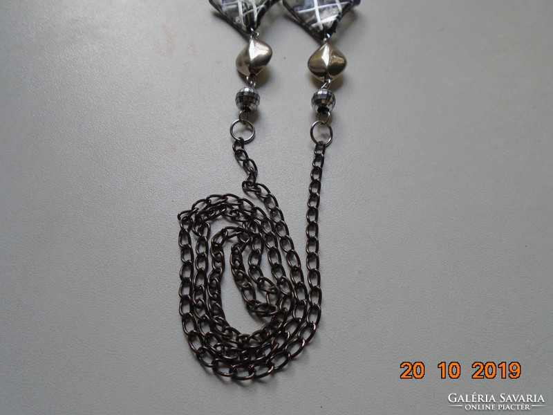 Modern necklace with black silver abstract pattern pendant and beads