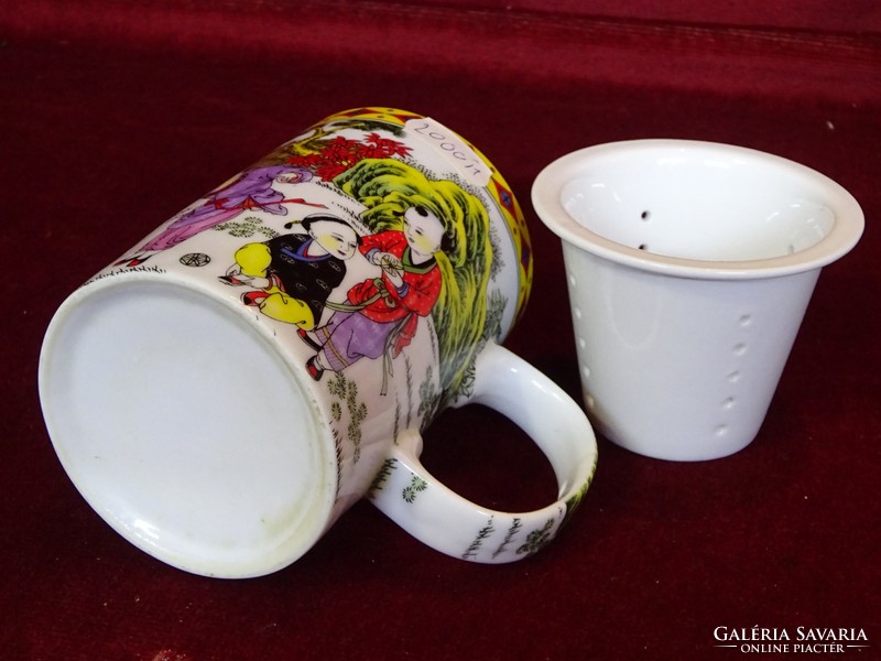 Japán porcelán tea készítő, Szűrővel és fedővel. Vanneki!