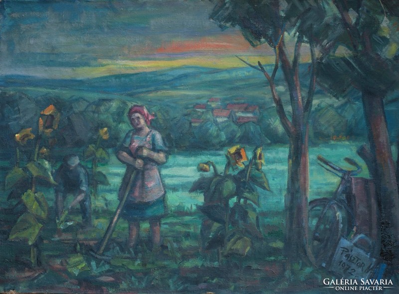 Miklós Pásztor: oil painting titled Backyard