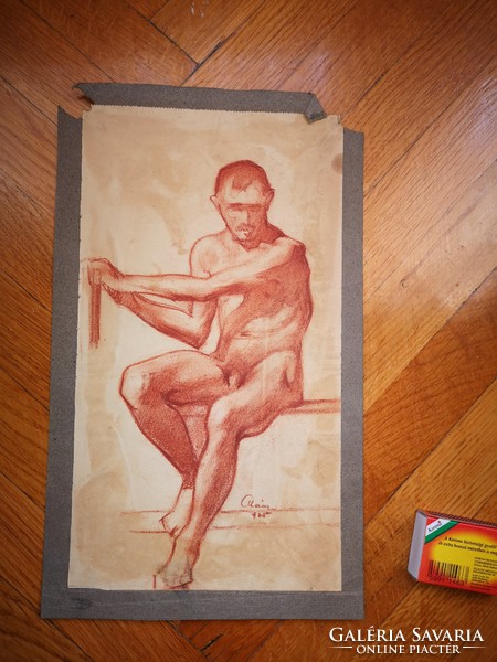 Csányi Lajos vörös ceruza rajz férfi akt