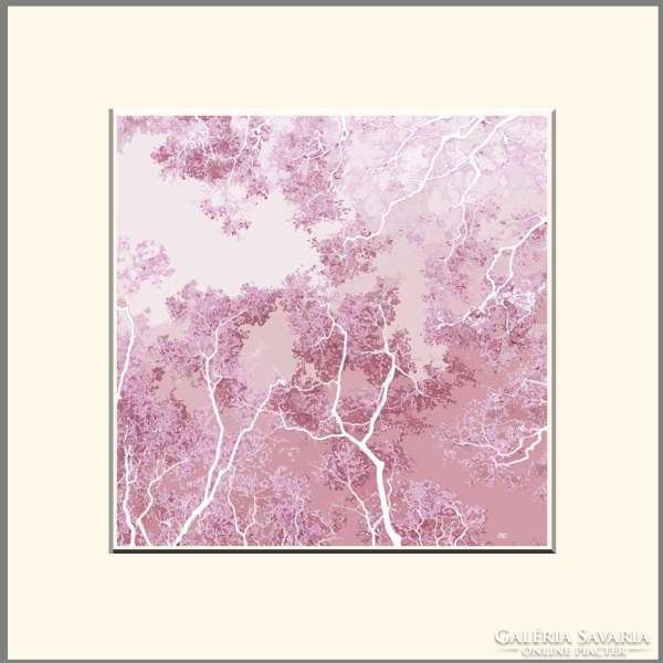 Moira Risen: A fa ékszeres doboz - Rózsa kvarc. Kortárs, szignált fine art nyomat, absztrakt