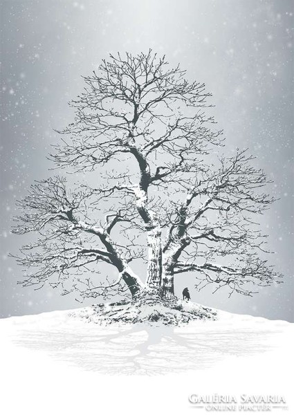 Moira Risen: Tél közeledik - Észak nem felejt. Kortárs, szignált fine art nyomat, havas tájkép fa