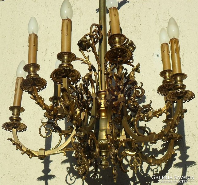 Antique large bronze chandelier with 10 bulbs