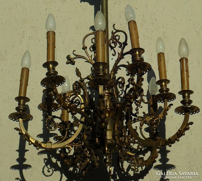 Antique large bronze chandelier with 10 bulbs