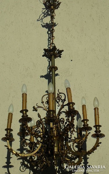 Antique large bronze chandelier with 10 bulbs