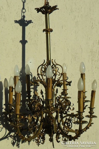 Antique large bronze chandelier with 10 bulbs