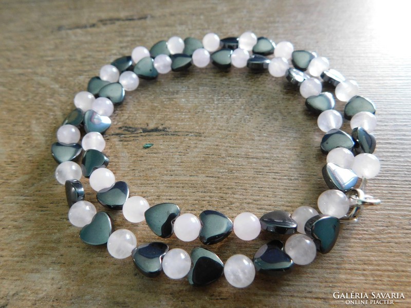 Heart shaped hematite, rose quartz necklace