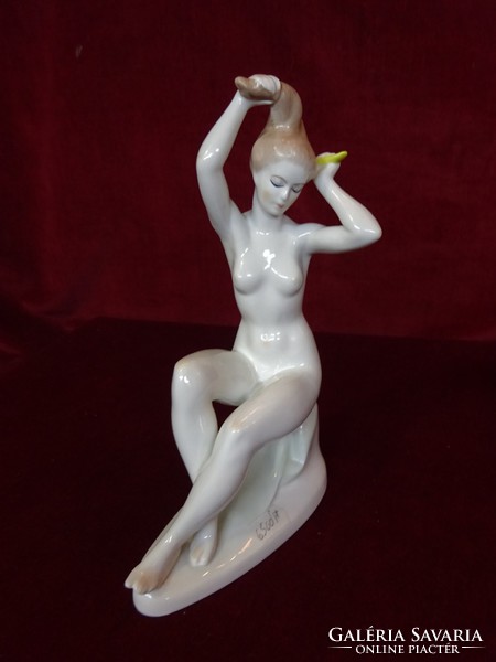 Aquincumi porcelán figurális szobor, fésülködő akt, 23 cm magas. (nagyobbik) Vanneki!