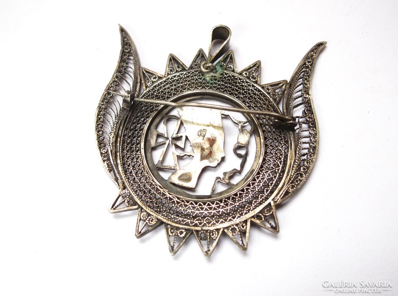 Old Egyptian filigree silver pendant / brooch.