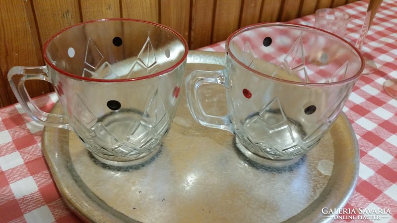 Retro glass, polka dot, decorative tea cup 2 pcs for sale!