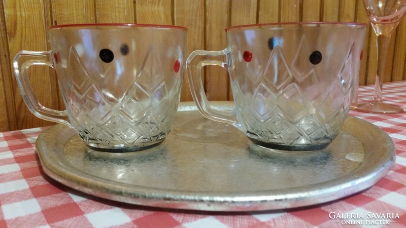 Retro glass, polka dot, decorative tea cup 2 pcs for sale!
