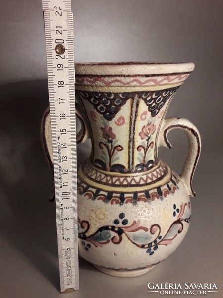 Unique!!! János Lázi antique two-eared ceramic amphora vase marked