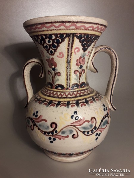 Unique!!! János Lázi antique two-eared ceramic amphora vase marked