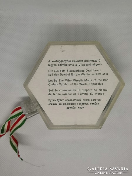 1989 A piece of the Iron Curtain on the Hungarian-Austrian border, with a Hungarian ribbon, in a plastic case, 9 × 9