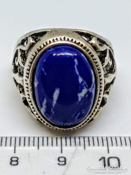 Antikolt Rozsdamentes acél gyűrű (Stainless Steel) kék márványos kővel