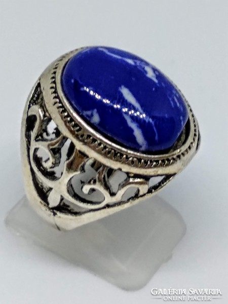 Antique stainless steel ring (stainless steel) with a blue marble stone