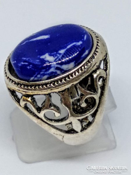 Antikolt Rozsdamentes acél gyűrű (Stainless Steel) kék márványos kővel