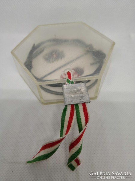 1989 A Magyar-Osztrák határon húzódó vasfüggöny egy darabja, magyar szalaggal, műanyag tokban, 9×9