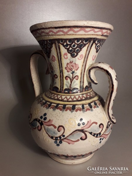 UNIKUM!!! Lázi János antik kétfülű kerámia amfóra váza jelzett