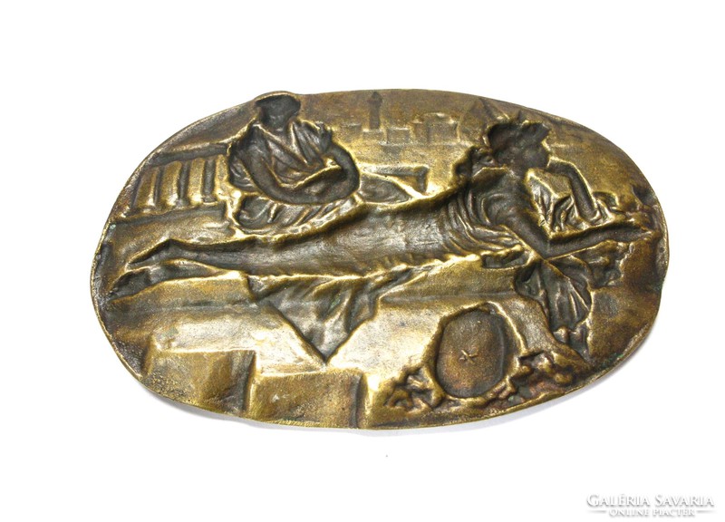 Régi,római életképes bronz dísz tál.
