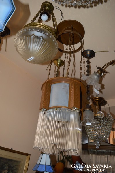 Régi felújított porcelán betétes üvegpálcás függő lámpa