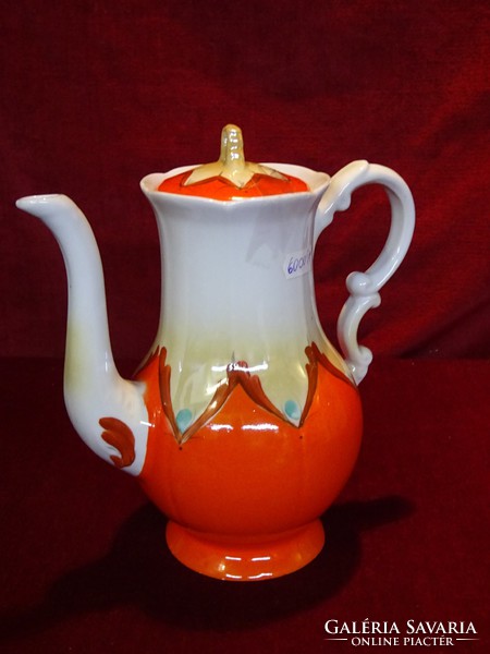 Orosz porcelán teás kancsó, kézzel festett, narancssárga/fehér tónusú. Vanneki!