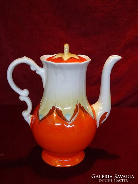 Orosz porcelán teás kancsó, kézzel festett, narancssárga/fehér tónusú. Vanneki!