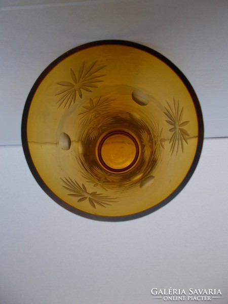 Antik  borostyán színű bieder üveg váza, 26,5 cm