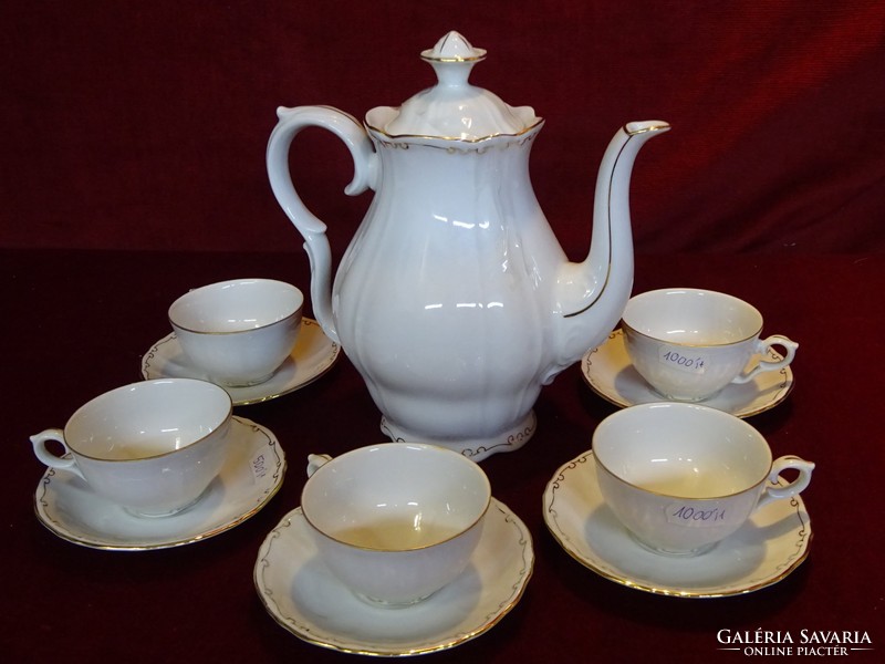 English porcelain coffee set for 5 people with gold border. 1985-08 With print. He has!