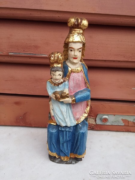 Antique painted wooden mary little jesus statue with wax seal. Home altar, home altar!
