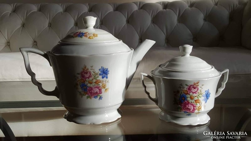 Antique Zsolnay elf-eared tea set with rose bouquet