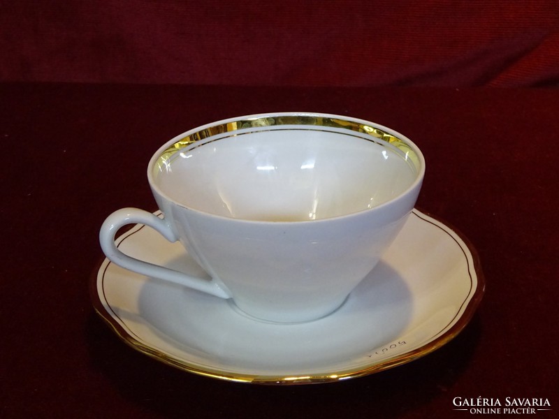 Kahla German quality porcelain teacup + placemat with gold trim. He has!