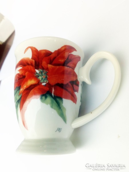 Porcelán kakaós csésze, bögre, őszi színes növények dekorációjával