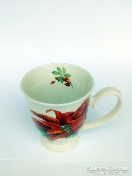 Porcelán kakaós csésze, bögre, őszi színes növények dekorációjával