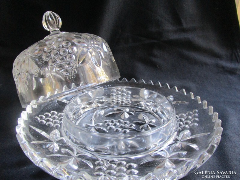 Art nouveau glass serving bowl (cheese-dessert-cake) + bowl, well-usable plum-tree ornament