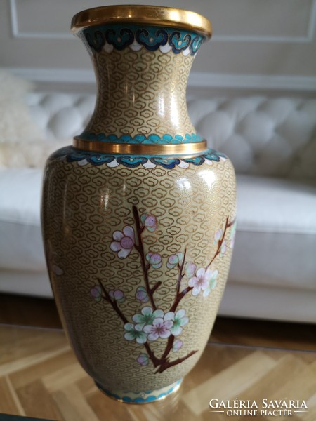 Keleti rekeszzománc, 30 cm exkluzív émail cloisonné dísz váza