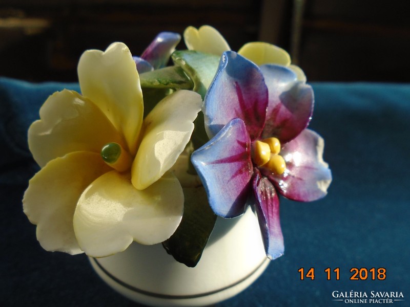 1920 Hand painted, handmade, English plastic pansy bouquet in a vase, healcraft vintage