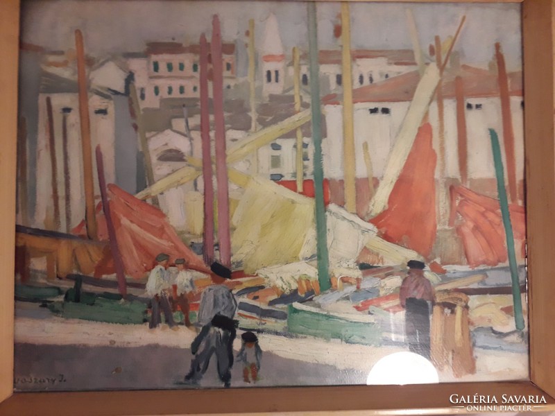 Print from the 70's 80's - János Vaszary - Pirano fishing boats -