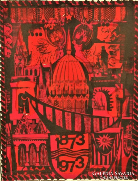 Zala Tibor (1920 - ) Budapest 100 éves c. szita grafikája 87x64cm EREDETI GARANCIÁVAL !!!