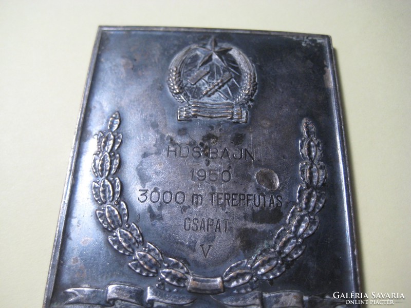 Patriotic plaque 1950. From the Rákos times, 5.1 x 6 cm, Jákfalvi..Designed by him, rare..Pc