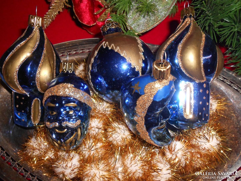 Beautiful hair-thin blue-gold bottle with pine ornaments. 5 pcs.
