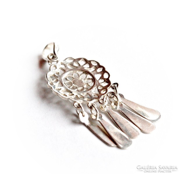 Silver lace pendant with small mother-of-pearl inlay