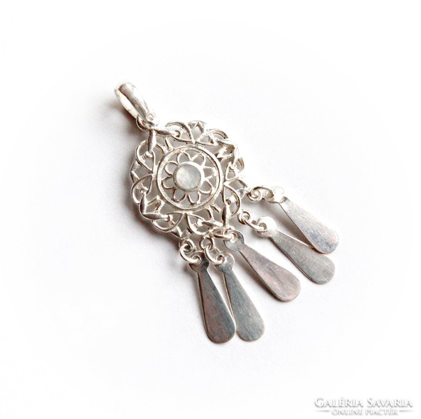 Silver lace pendant with small mother-of-pearl inlay