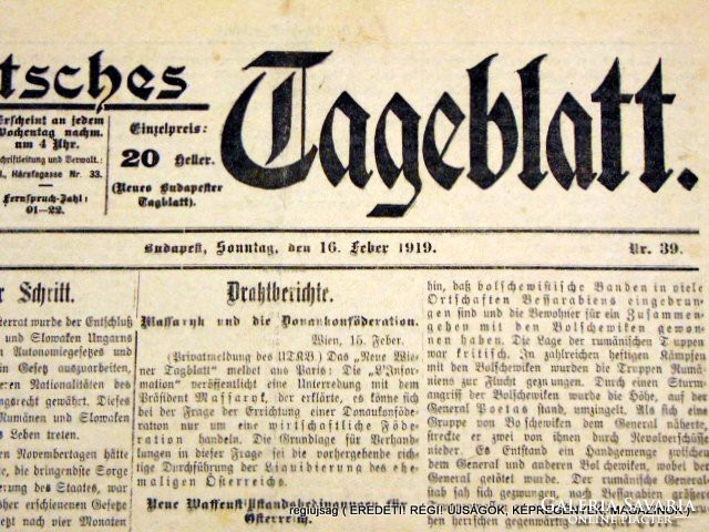 1919 február 16  /  DEUTSCHES TAGEBLATT  /  regiujsag (EREDETI Külföldi újságok) Szs.:  12079
