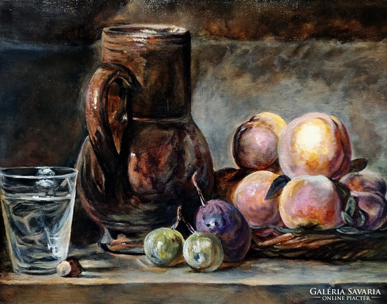 Jean-Baptiste Siméon Chardin: Fruit, Jug, and a Glass festménymásolata