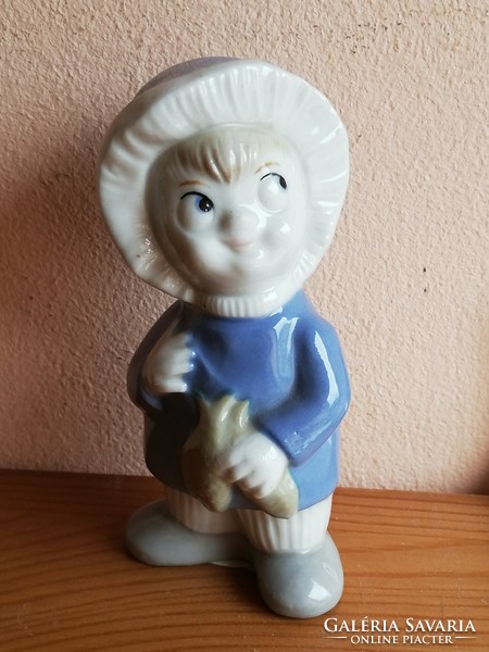 Sugarloaf boy with fish :) antique porcelain figure without numbered markings