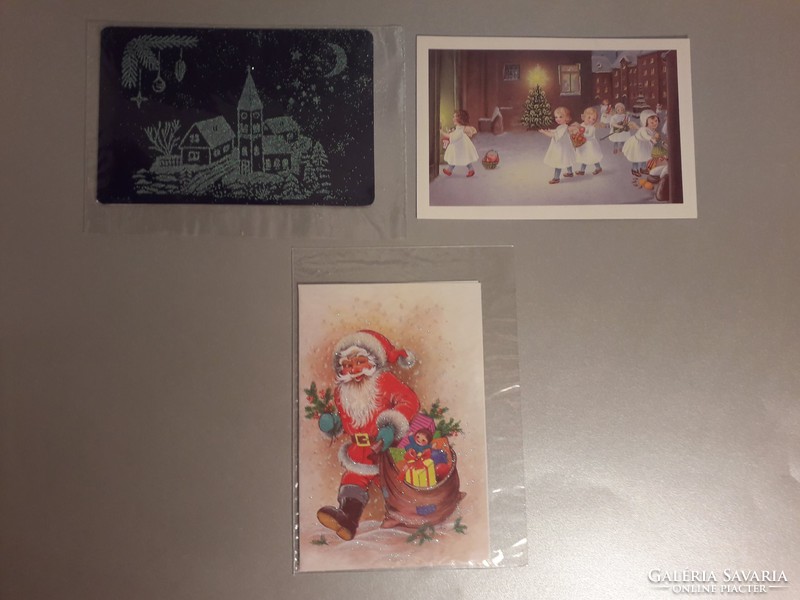 Régi karácsonyi nyitható képeslap celofánban 3 darab