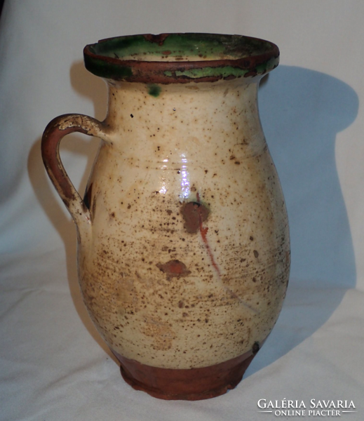 Hungarian folk earthenware jug, glazed, second half of the 19th century