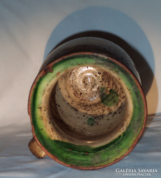 Hungarian folk earthenware jug, glazed, second half of the 19th century